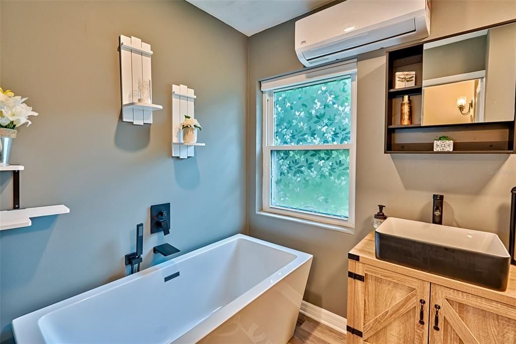 Bathroom, Free Standing Baths, Interior, Wood Texture Flooring