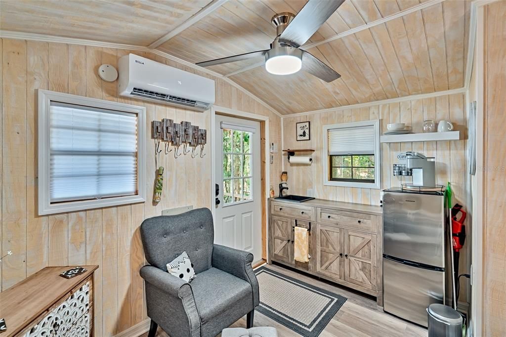 Interior, Kitchen, Stainless Steel Appliances, Wooden Ceilings, Wood Texture Flooring, Wooden Walls