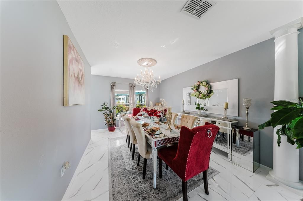 Chandelier, Dining room, Interior, Marble