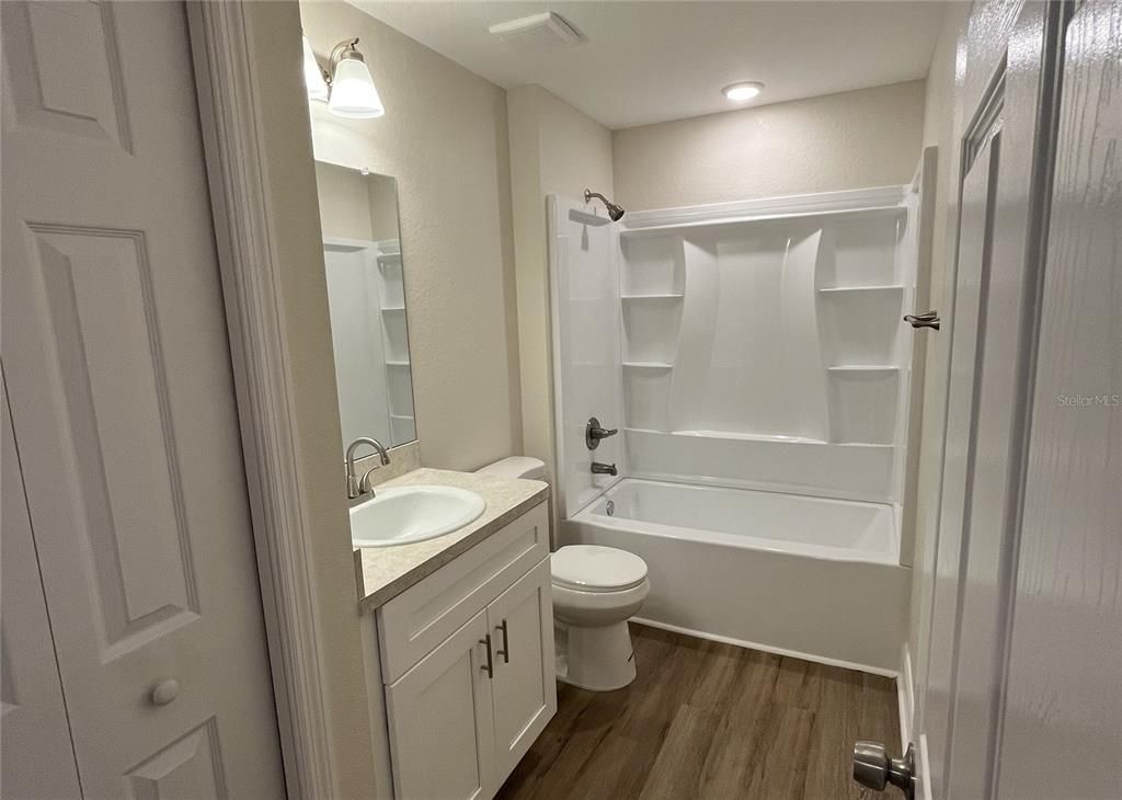 Bathroom, Interior, Recessed Lighting, Wood Texture Flooring