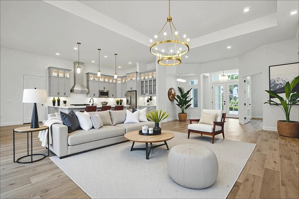 Interior, Kitchen, Living room, Pendant Lights, Recessed Lighting, Stainless Steel Appliances, Wood Texture Flooring