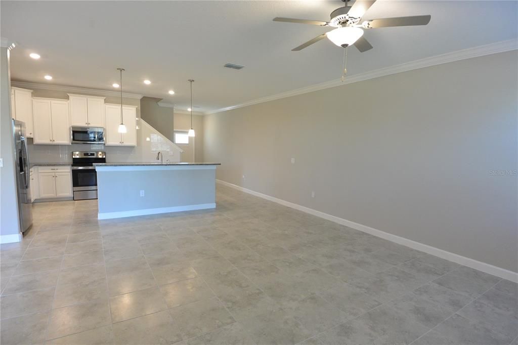 Empty room, Interior, Kitchen, Pendant Lights, Recessed Lighting, Stainless Steel Appliances