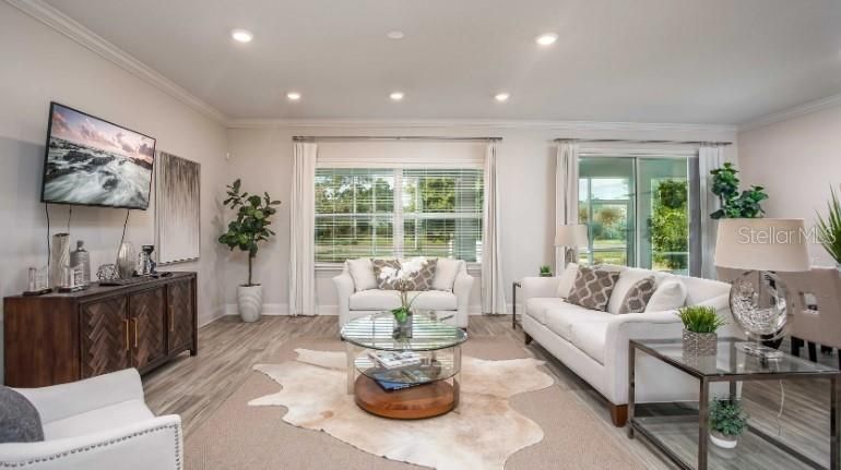 Interior, Living room, Recessed Lighting, Wood Texture Flooring