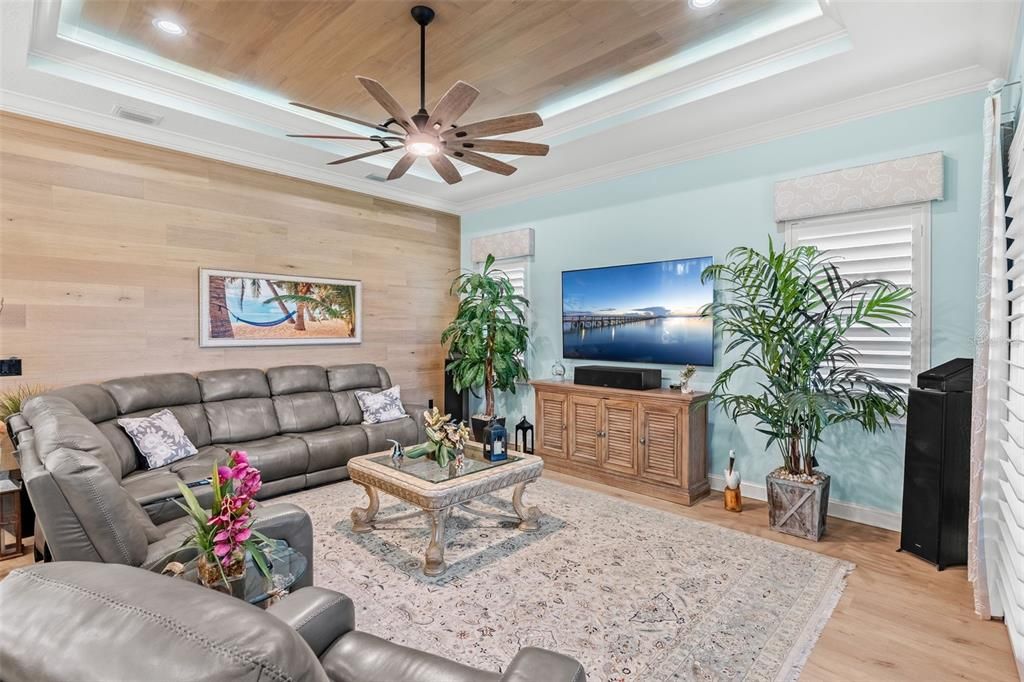 Interior, Living room, Recessed Lighting, Wooden Ceilings, Wood Texture Flooring, Wooden Walls