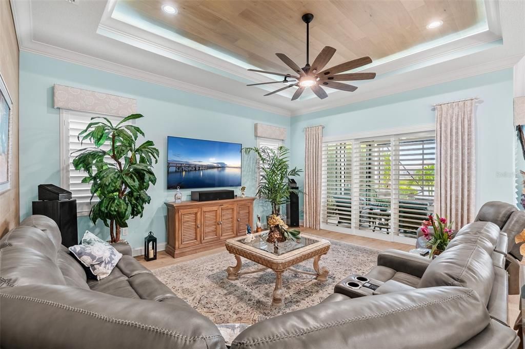 Interior, Living room, Recessed Lighting, Wooden Ceilings