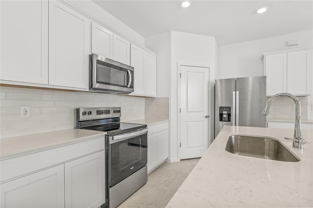 Interior, Kitchen, Marble, Recessed Lighting, Stainless Steel Appliances