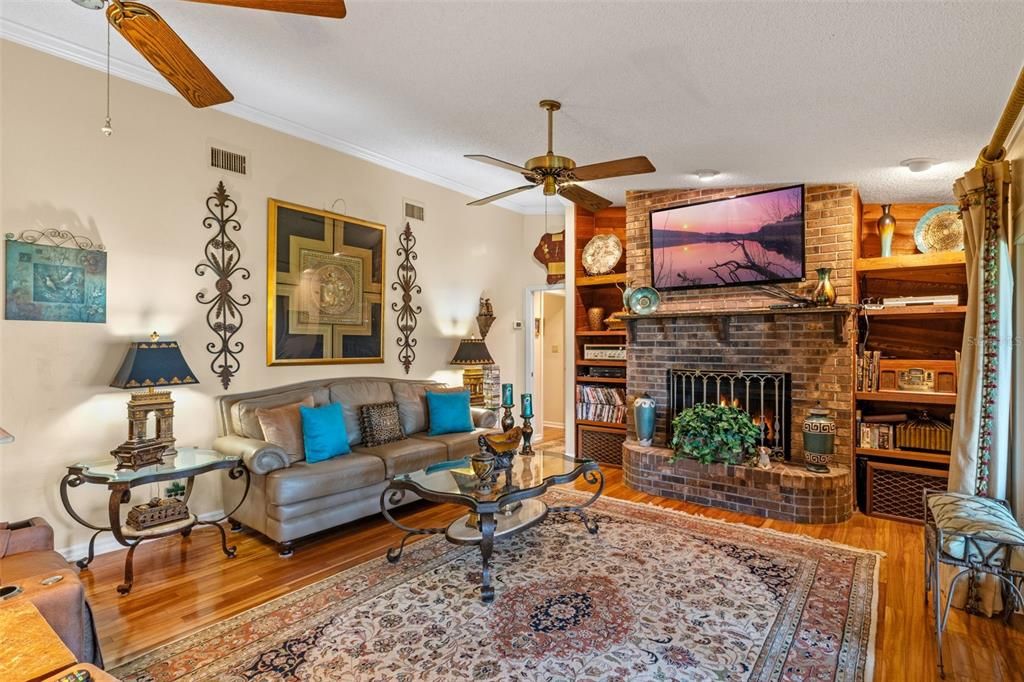 Fireplace, Interior, Living room, Stone Walls, Wood Texture Flooring