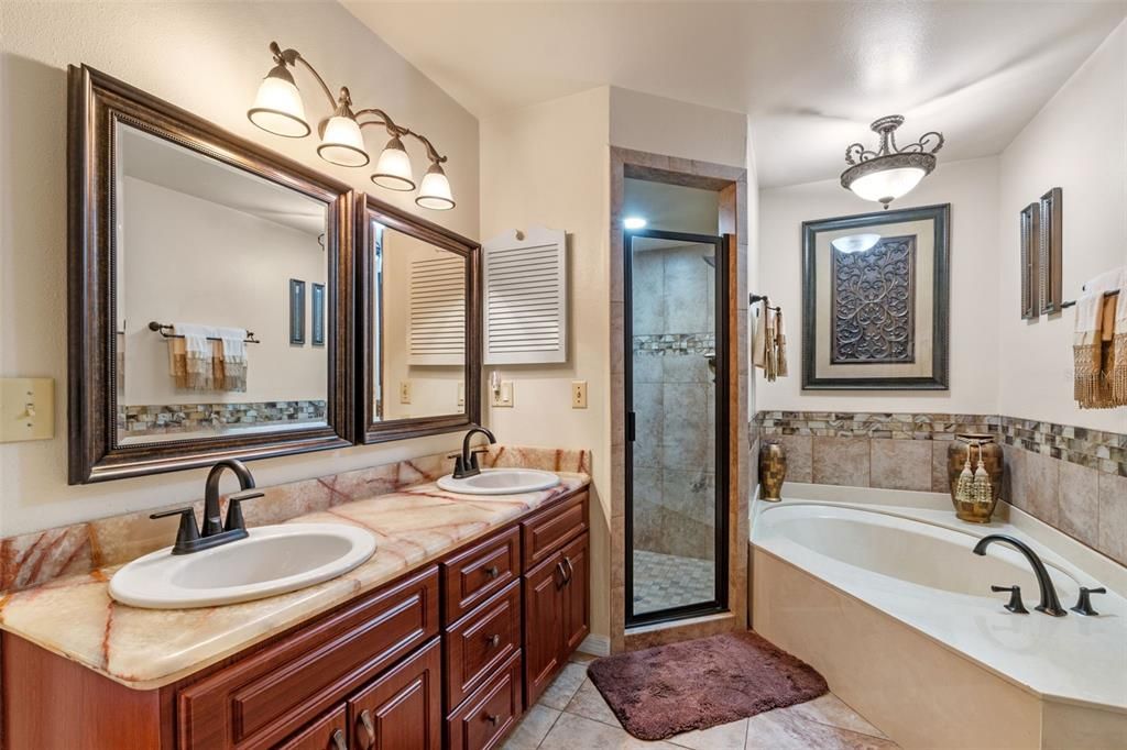 Bathroom, Dual Sink Vanities, Glass Shower, Interior, Tile Countertops