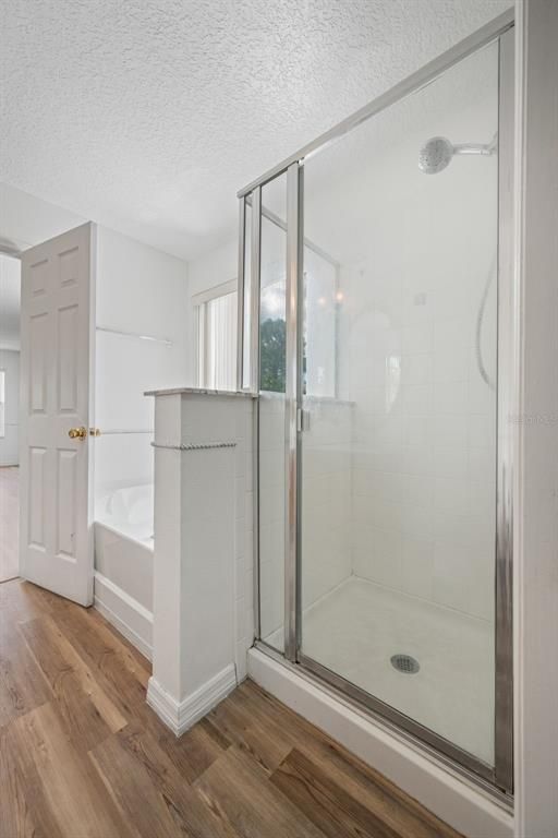 Bathroom, Glass Shower, Interior, Wood Texture Flooring