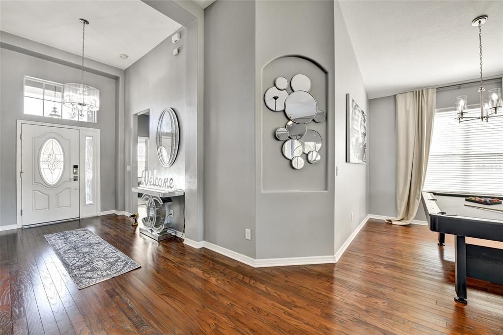 Billiard Table, Chandelier, Game Room, Interior, Pendant Lights, Wood Texture Flooring