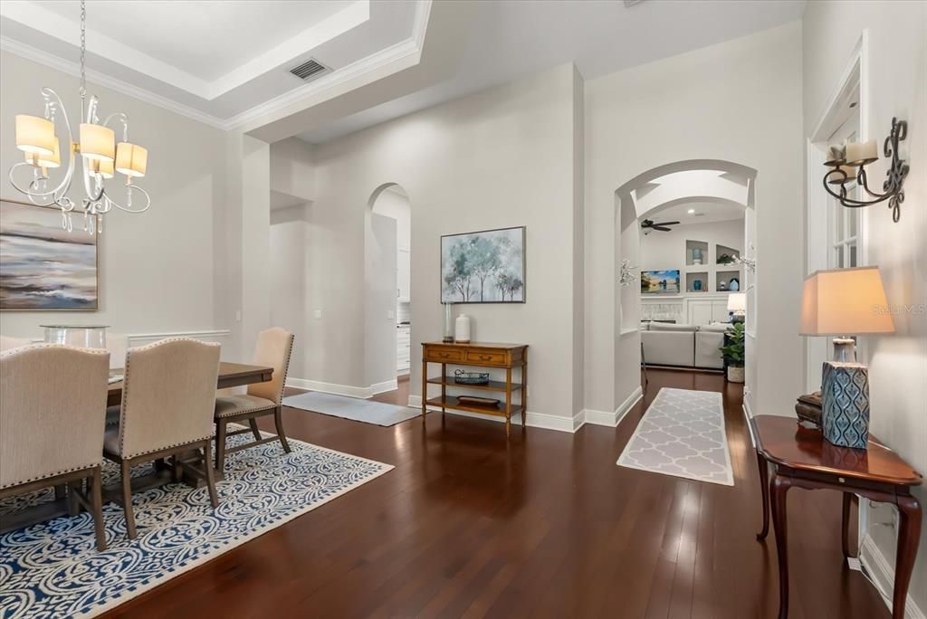 Chandelier, Dining room, Interior, Wood Texture Flooring