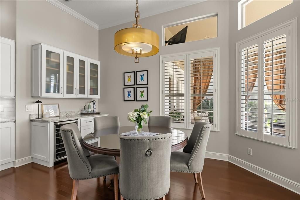 Dining room, Interior, Pendant Lights, Wood Texture Flooring