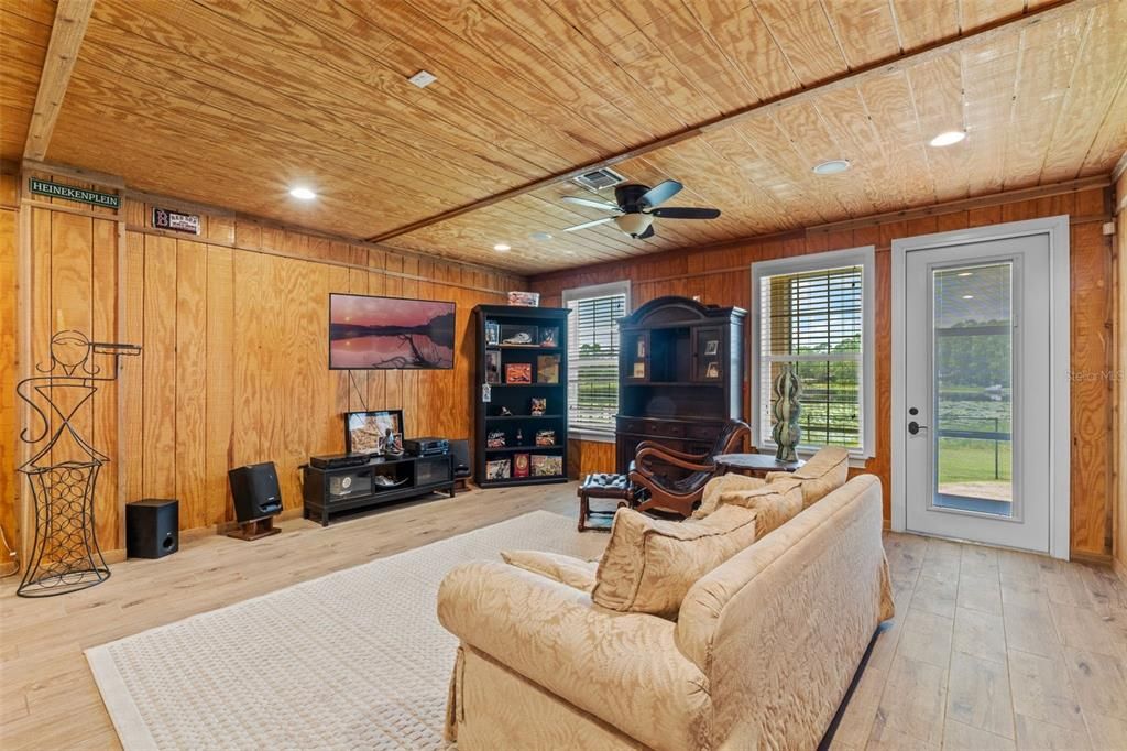 Fireplace, Interior, Living room, Recessed Lighting, Wooden Ceilings, Wood Texture Flooring, Wooden Walls