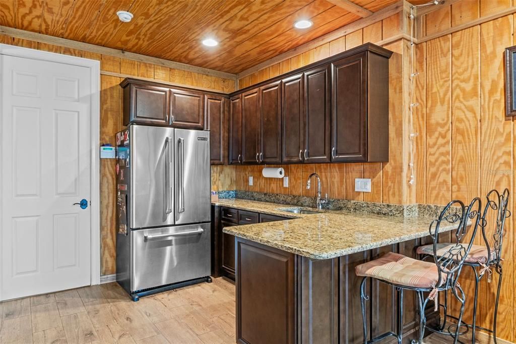 Interior, Kitchen, Recessed Lighting, Wooden Ceilings, Wood Texture Flooring