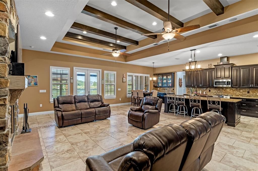 Dining room, Interior, Kitchen, Living room, Pendant Lights, Recessed Lighting, Wooden Beams