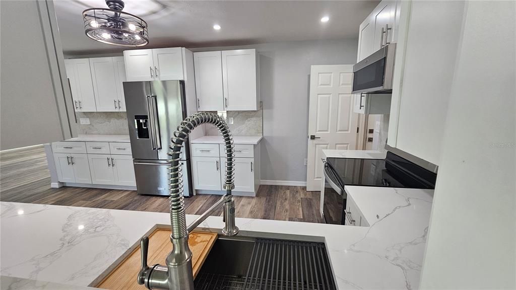 Interior, Kitchen, Recessed Lighting, Wood Texture Flooring