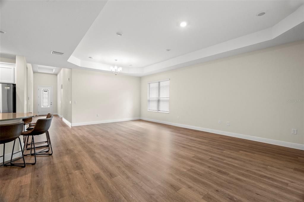 Chandelier, Empty room, Interior, Recessed Lighting, Wood Texture Flooring