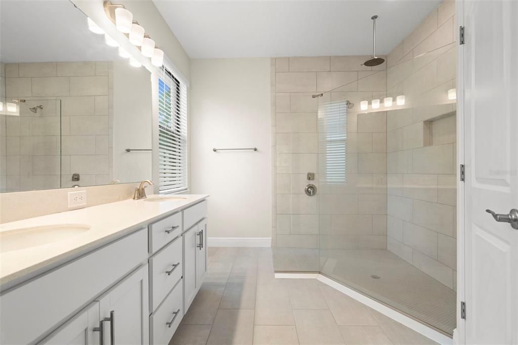 Bathroom, Dual Sink Vanities, Glass Shower, Interior