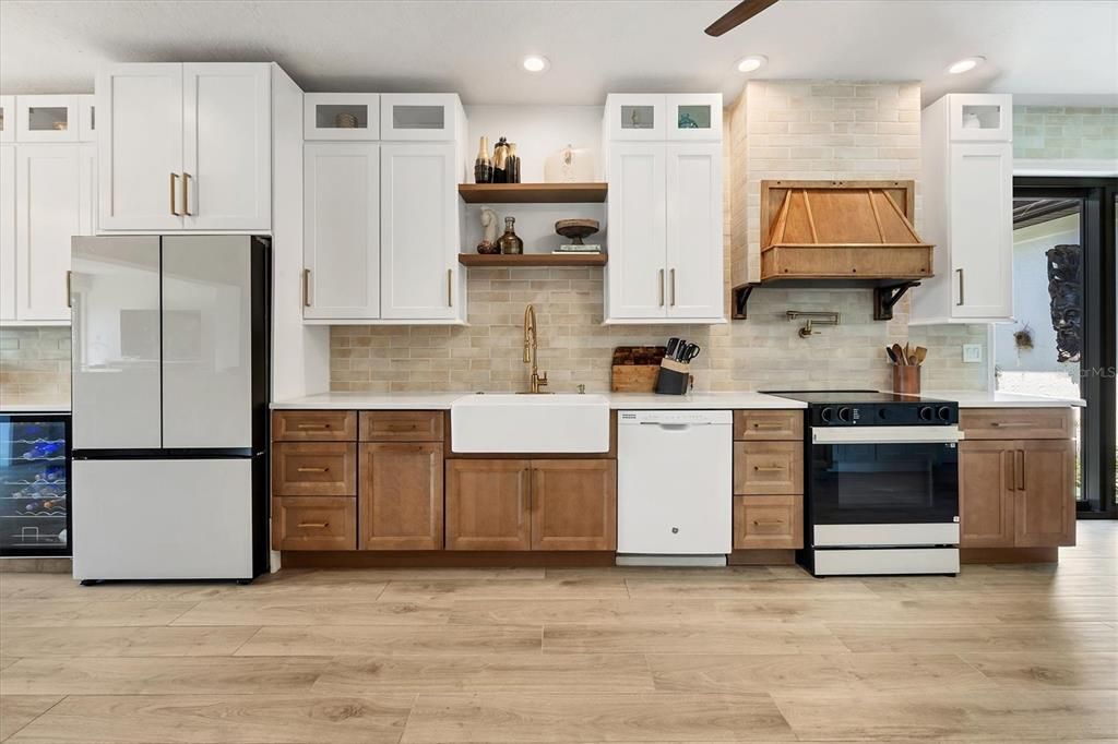 Interior, Kitchen, Recessed Lighting, Wood Texture Flooring