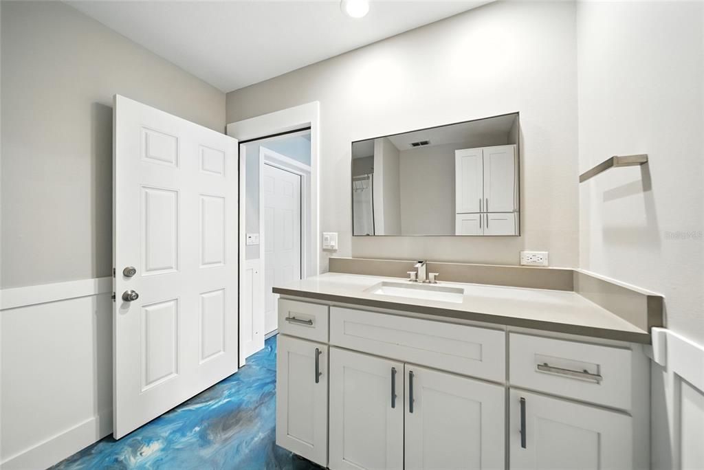 Bathroom, Interior, Recessed Lighting, Wood Texture Flooring