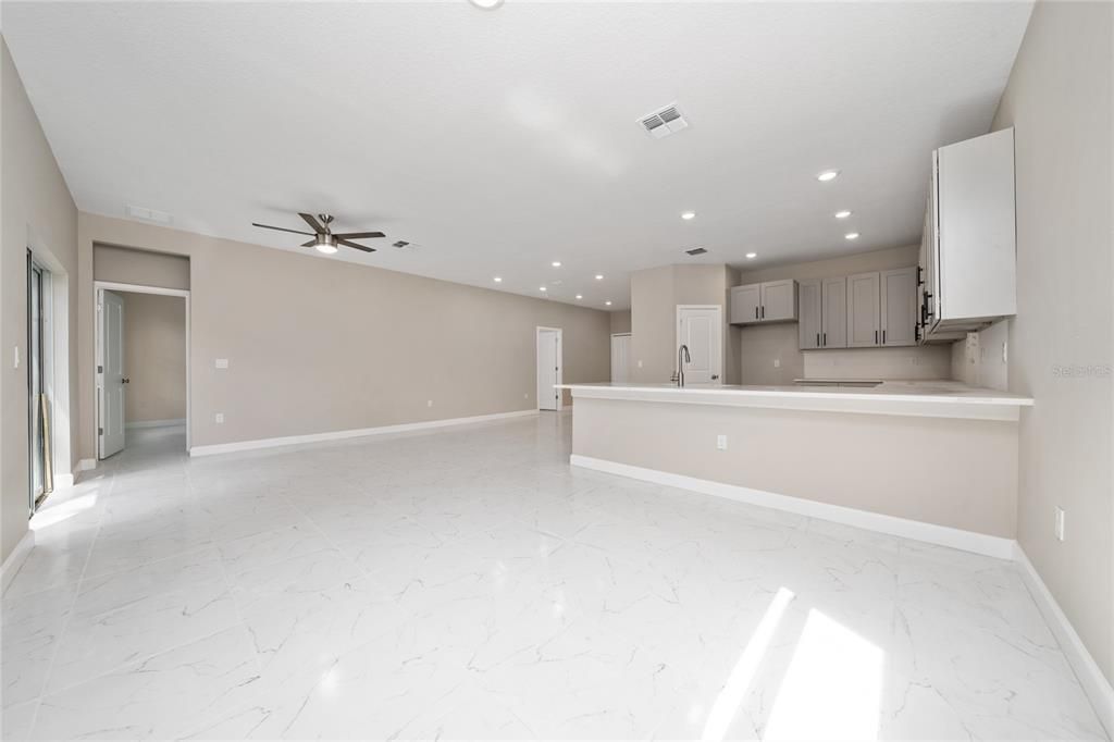 Empty room, Interior, Kitchen, Marble, Recessed Lighting