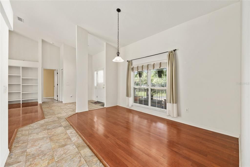 Empty room, Interior, Pendant Lights, Wood Texture Flooring