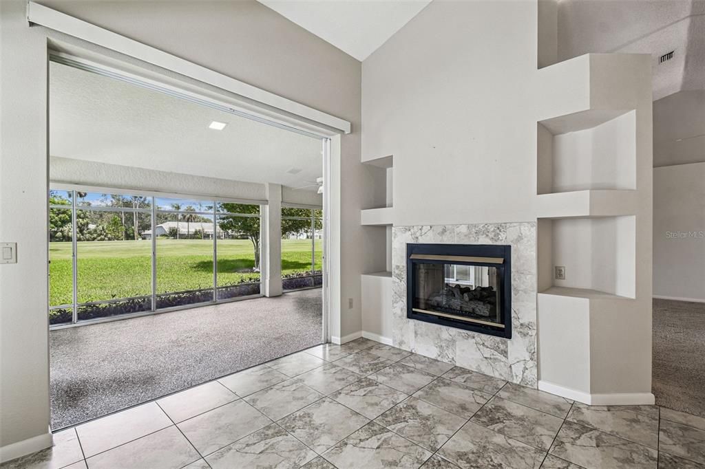 Fireplace, Interior, Marble, Recessed Lighting