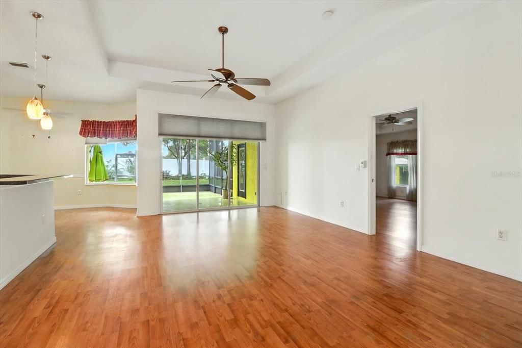 Empty room, Interior, Pendant Lights, Wood Texture Flooring