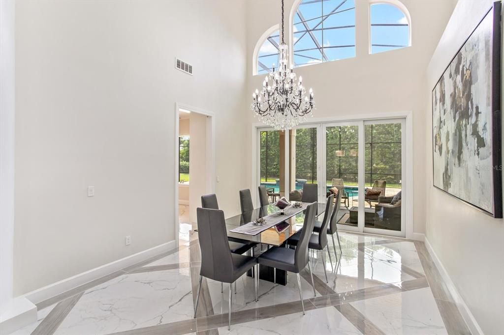 Chandelier, Dining room, Interior, Marble