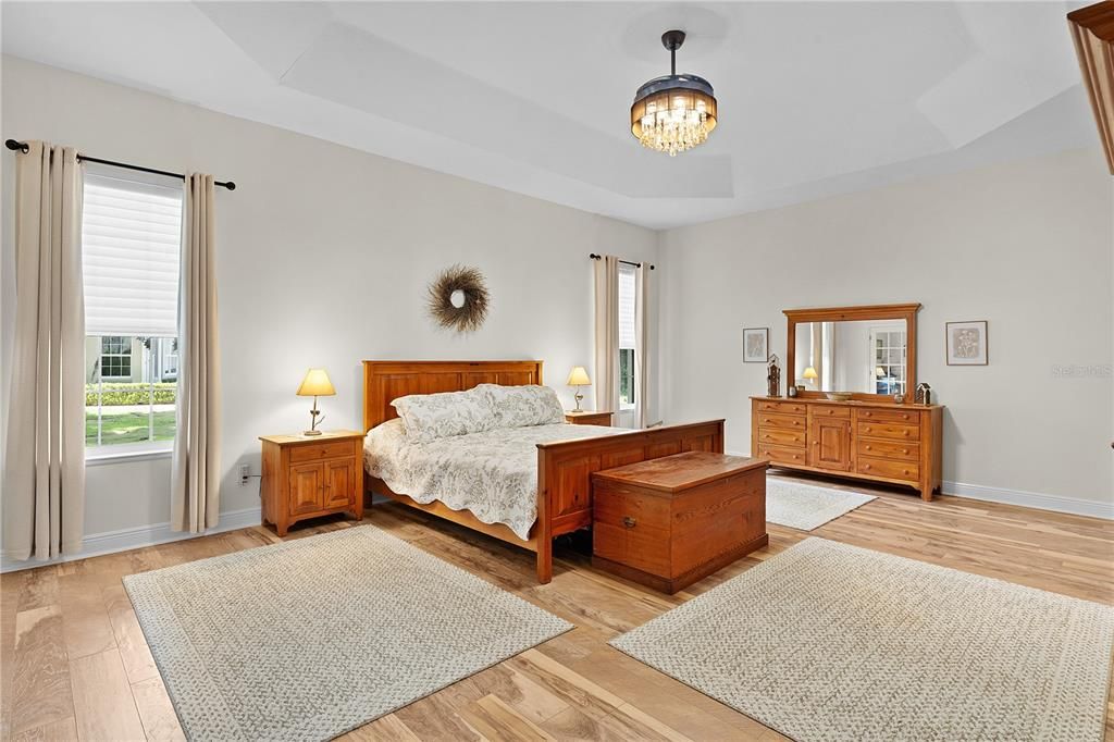Bedroom, Chandelier, Interior, Wood Texture Flooring