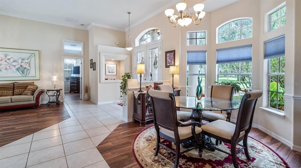 Chandelier, Dining room, Interior, Pendant Lights, Wood Texture Flooring