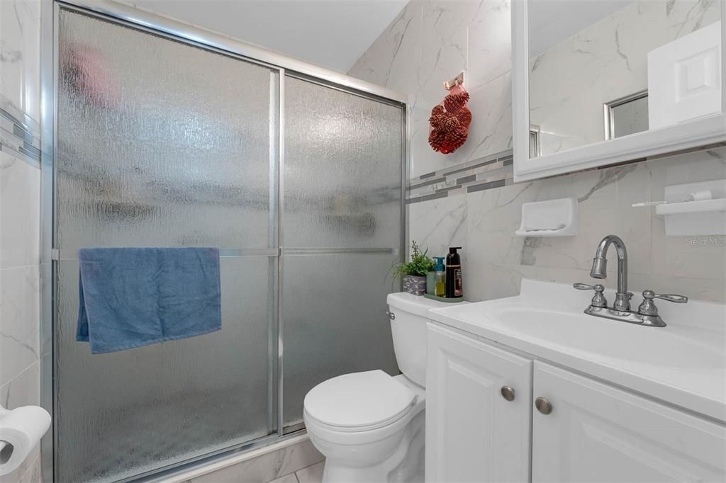 Bathroom, Glass Shower, Interior, Marble Walls