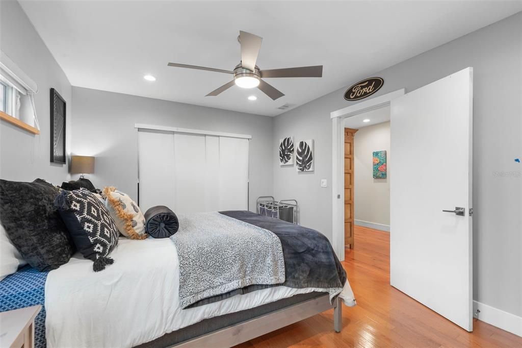 Bedroom, Interior, Recessed Lighting, Wood Texture Flooring