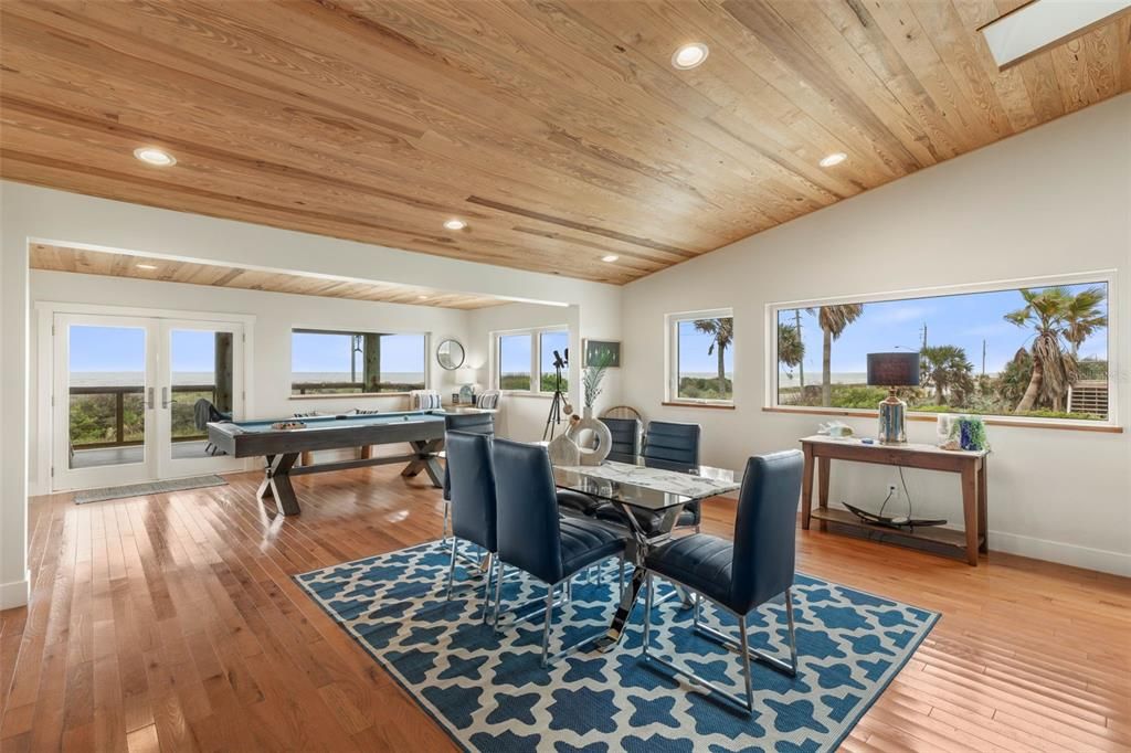 Billiard Table, Game Room, Home Office, Interior, Recessed Lighting, Wooden Ceilings, Wood Texture Flooring