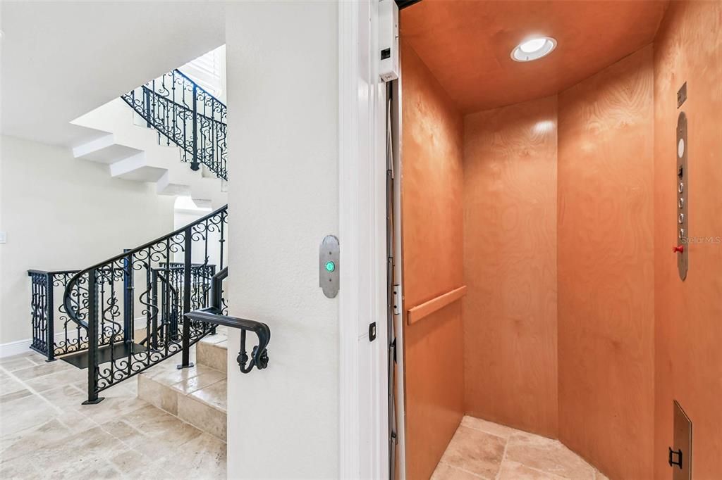 Elevator, Interior, Recessed Lighting, Wooden Walls