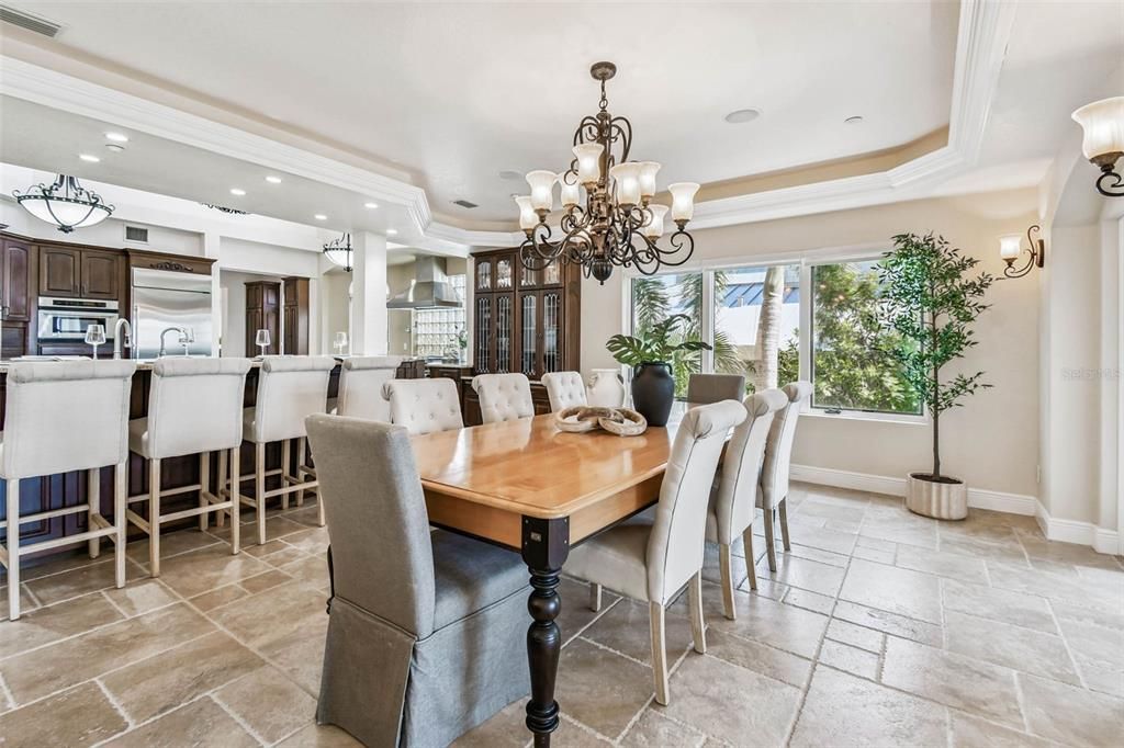 Chandelier, Dining room, Interior, Kitchen, Pendant Lights, Recessed Lighting, Stainless Steel Appliances