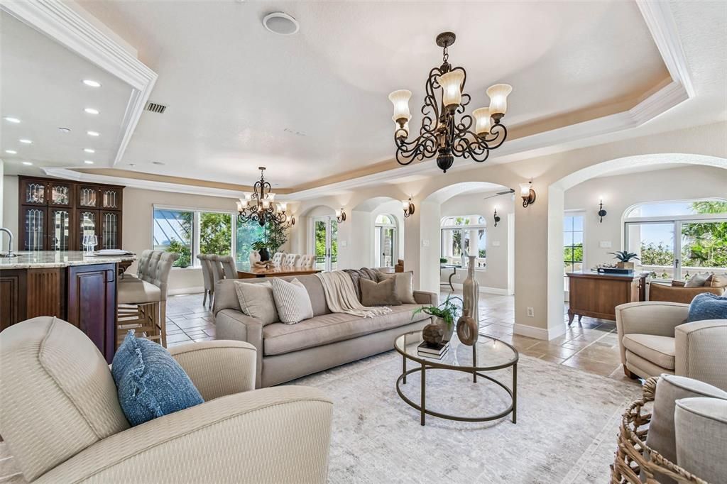 Chandelier, Dining room, Interior, Living room, Recessed Lighting