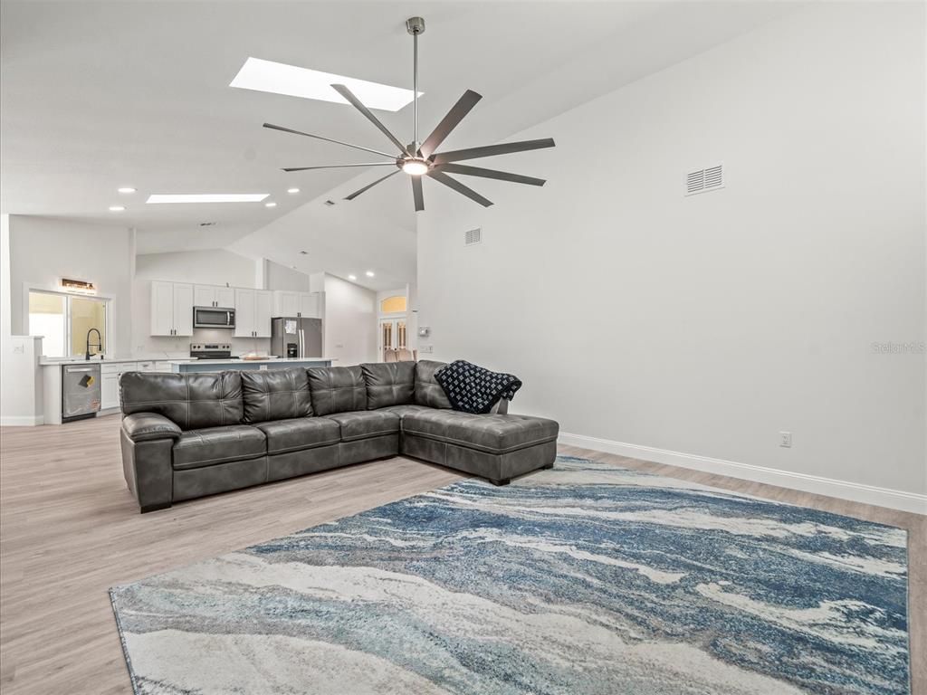 Interior, Kitchen, Living room, Recessed Lighting, Stainless Steel Appliances, Wood Texture Flooring