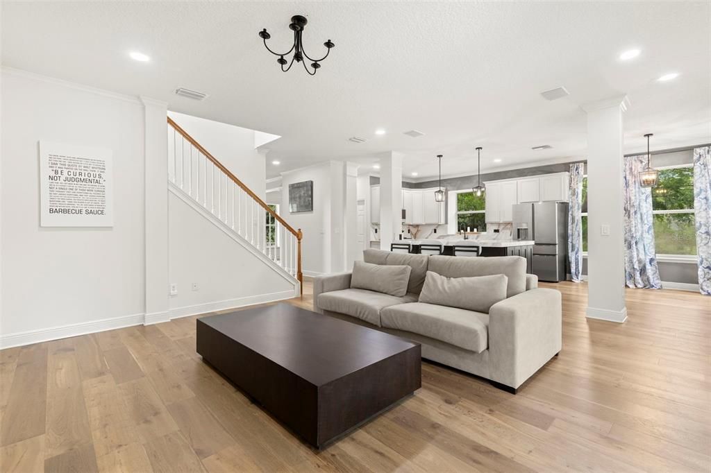 Interior, Kitchen, Living room, Pendant Lights, Recessed Lighting, Stainless Steel Appliances, Wood Texture Flooring
