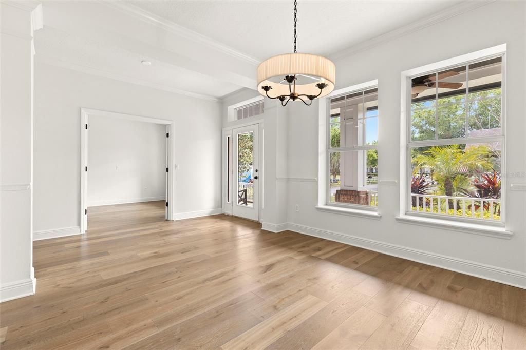 Chandelier, Empty room, Interior, Pendant Lights, Wood Texture Flooring
