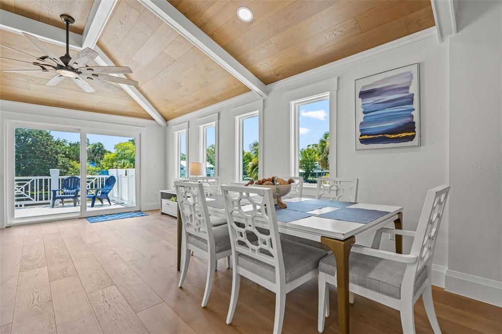 Dining room, Interior, Recessed Lighting, Wooden Ceilings, Wood Texture Flooring