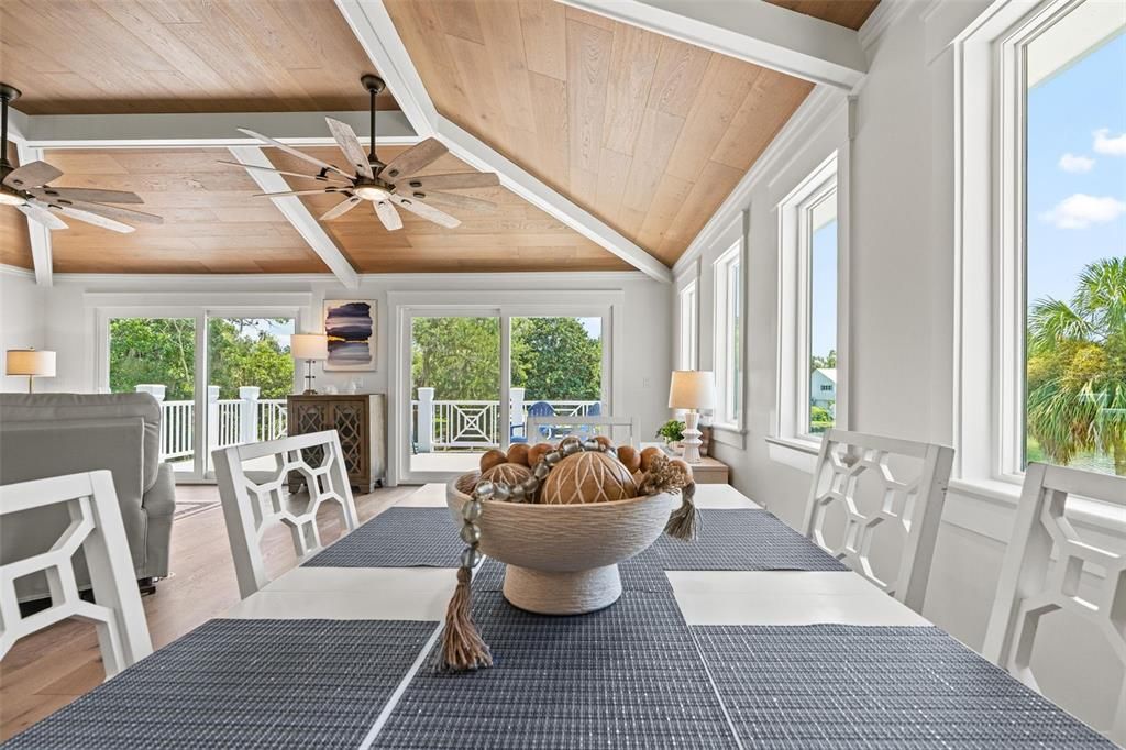 Dining room, Interior, Sun Room, Wooden Ceilings, Wood Texture Flooring
