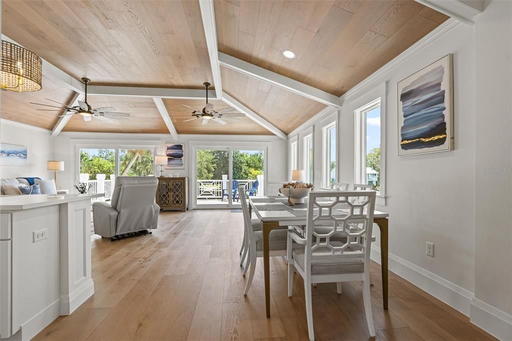 Dining room, Interior, Living room, Recessed Lighting, Wooden Ceilings, Wood Texture Flooring