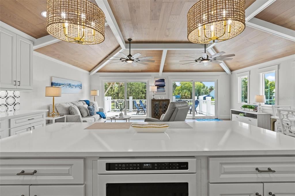 Interior, Kitchen, Living room, Wooden Ceilings