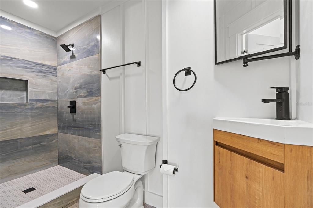 Bathroom, Glass Shower, Interior, Recessed Lighting