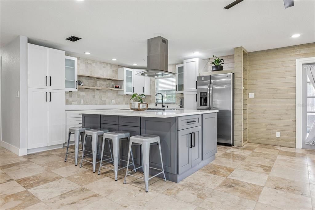 Interior, Kitchen, Recessed Lighting, Stainless Steel Appliances, Wooden Walls