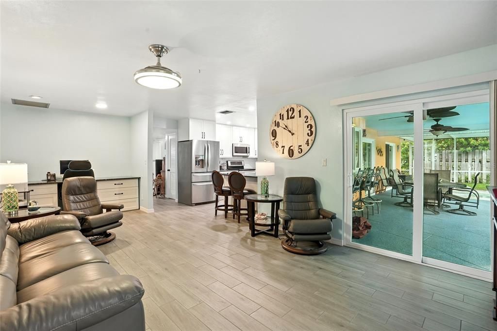 Dining room, Interior, Kitchen, Recessed Lighting, Stainless Steel Appliances, Wood Texture Flooring