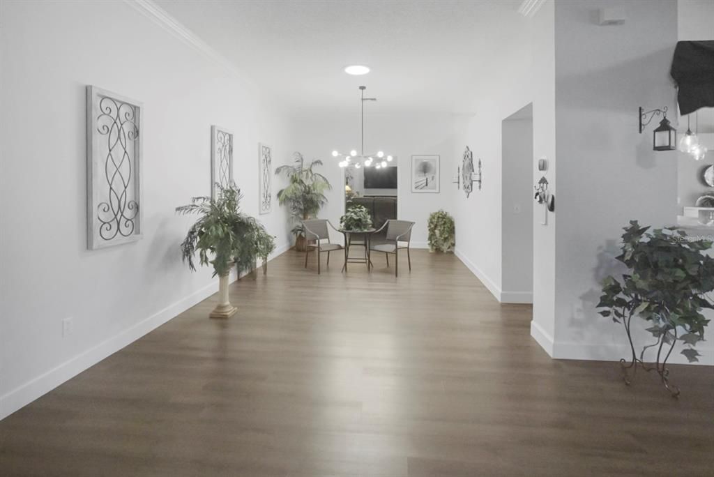 Dining room, Interior, Pendant Lights, Recessed Lighting, Wood Texture Flooring