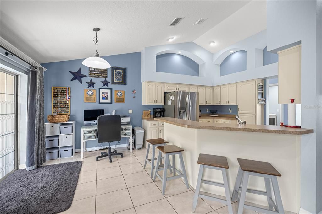 Home Office, Interior, Kitchen, Pendant Lights, Recessed Lighting, Stainless Steel Appliances
