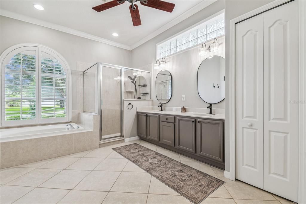 Bathroom, Dual Sink Vanities, Glass Shower, Interior, Recessed Lighting
